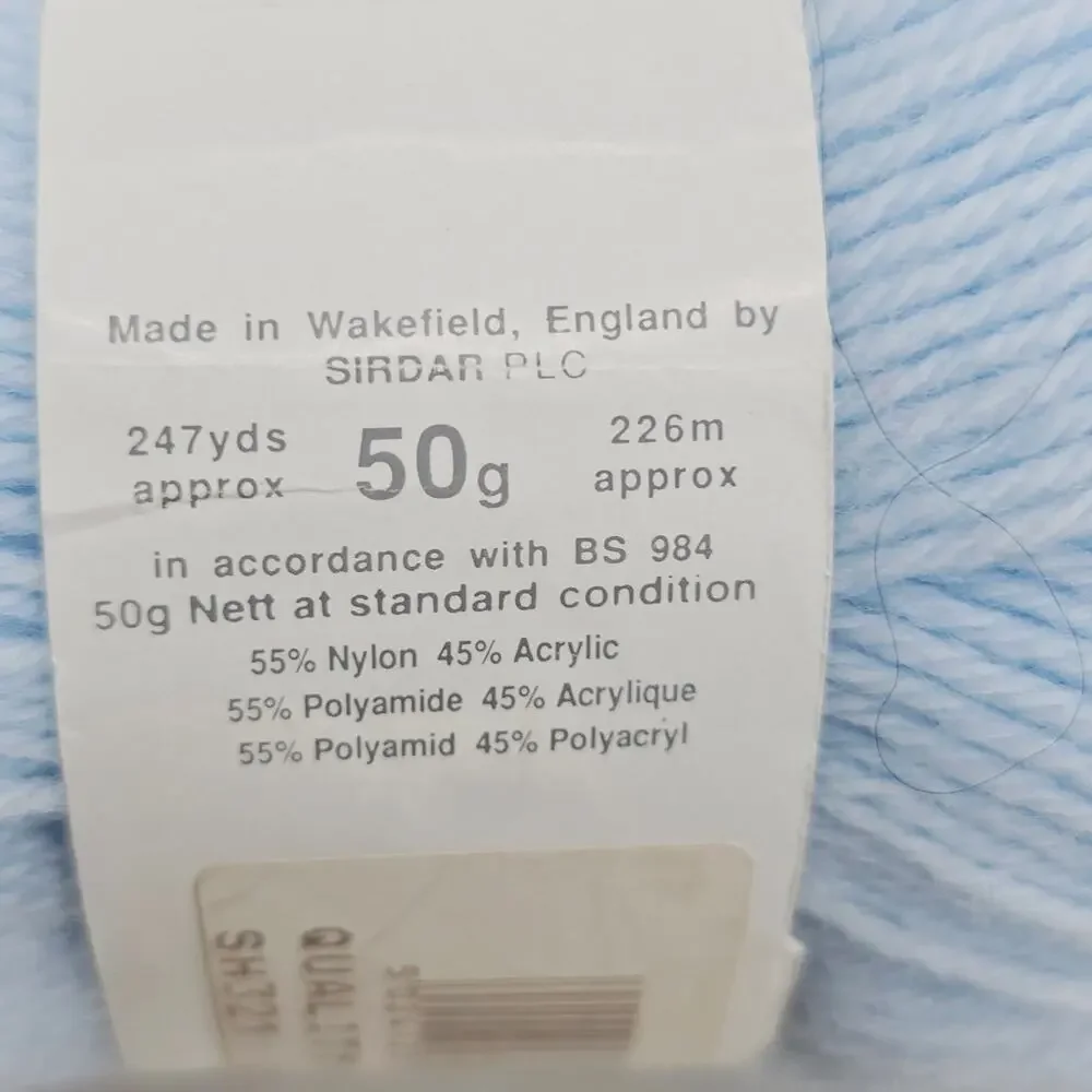 Lot of 2 Sirdar Snuggly 4 Ply Baby yarn DK 50g Pastel Blue White Nylon Acrylic